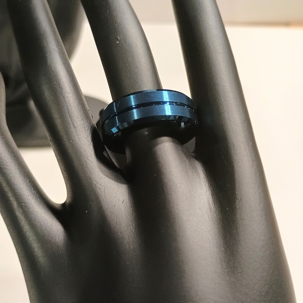 Men's Blue Tungsten Ring - Picture 2 of 3
